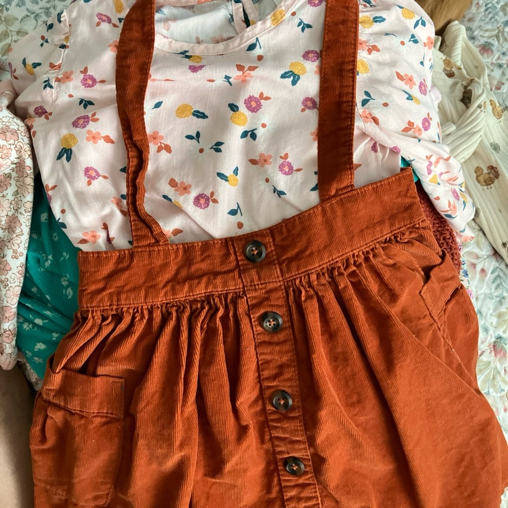 Cat & Jack Sienna Corduroy Skirt and Pink 100% Rayon Blouse Kids Matching Set